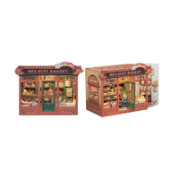 Model of Mrs. Hunt Bakery with detailed interior and exterior on a white background