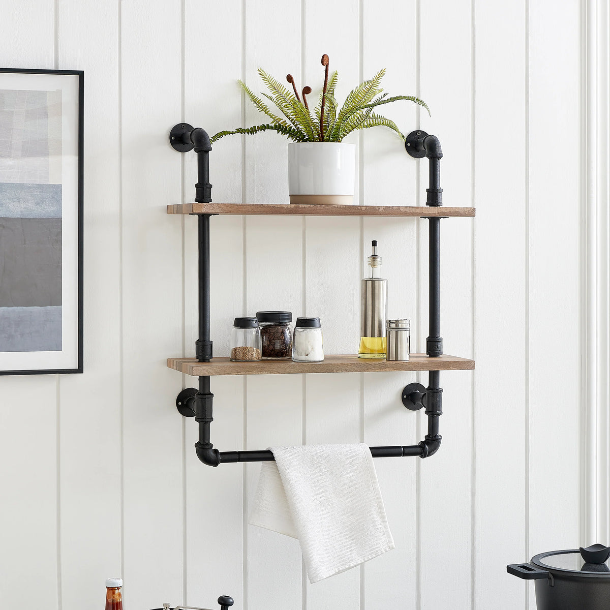 Olivia Double Shelf Unit with Towel Rod | Danya B.