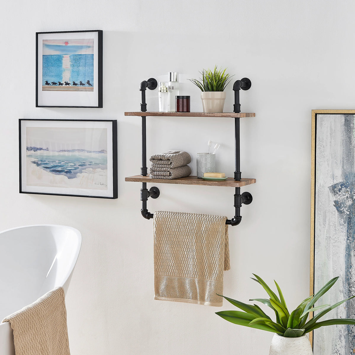 Olivia Double Shelf Unit with Towel Rod | Danya B.