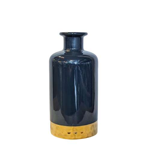 Blue Bottle Vase with Gold Bottom