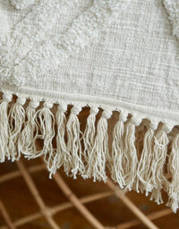 Patina Vie Chunky Diamond Tufted Throw Blanket with Knotted Fringe - Alabaster