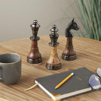 Decorative Chess Sculptures - Aluminum & Mango Wood, Set of 3