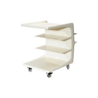White rolling shelf with multiple tiers on a white background