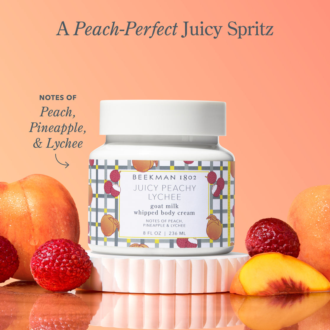 Juicy Peach Lychee Whipped Body Cream 8 oz. | Beekman 1802