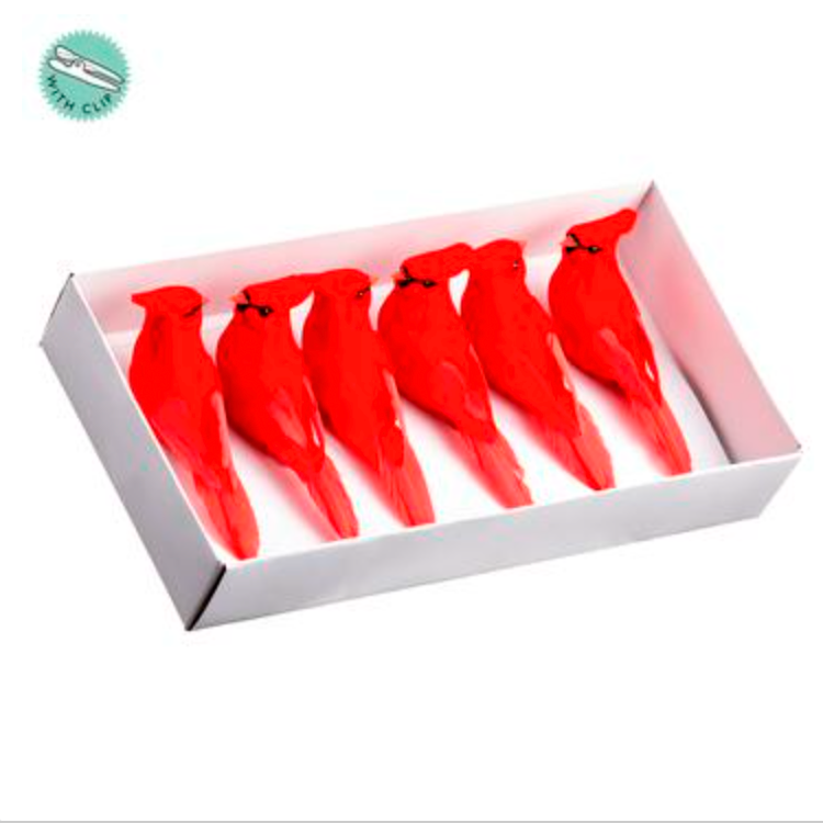 Red Cardinal Birds with Clip, 4.5", Box of 6