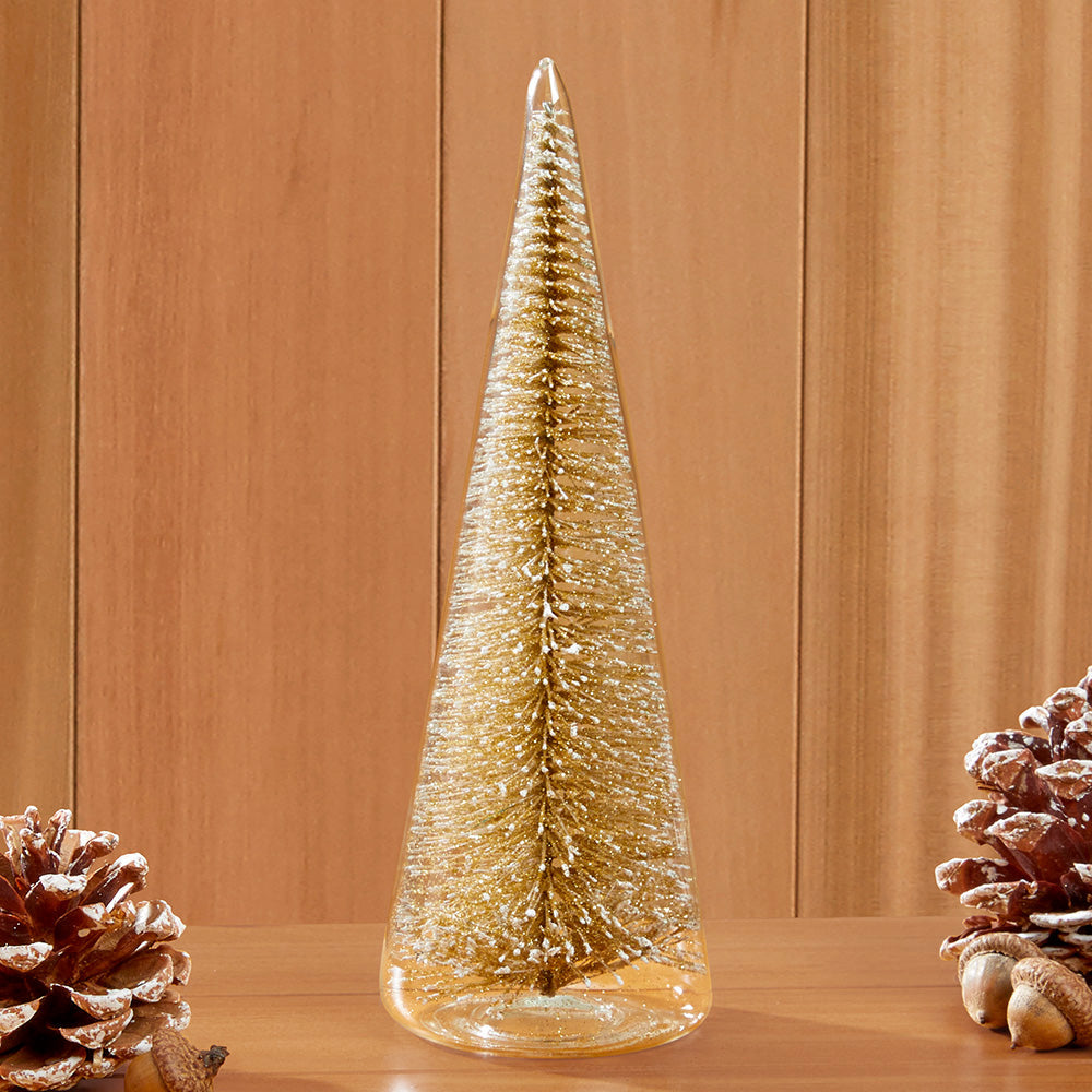 Clear Glass with Gold Bottle Brush Tree