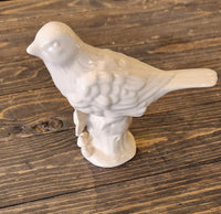 Vintage White Ceramic Bird Figurine On Floral Base