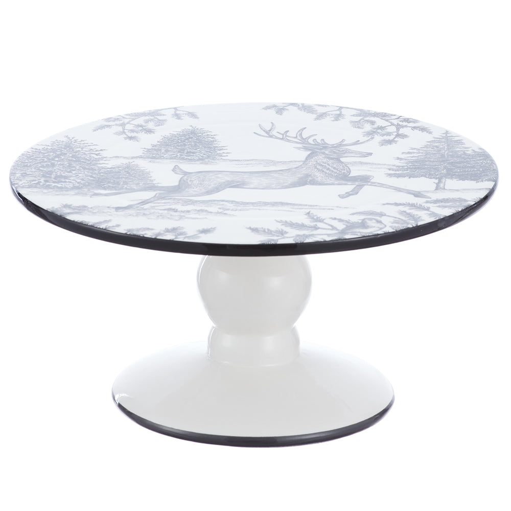 5″H x 10″D Ceramic Reindeer Cake Plate White Black