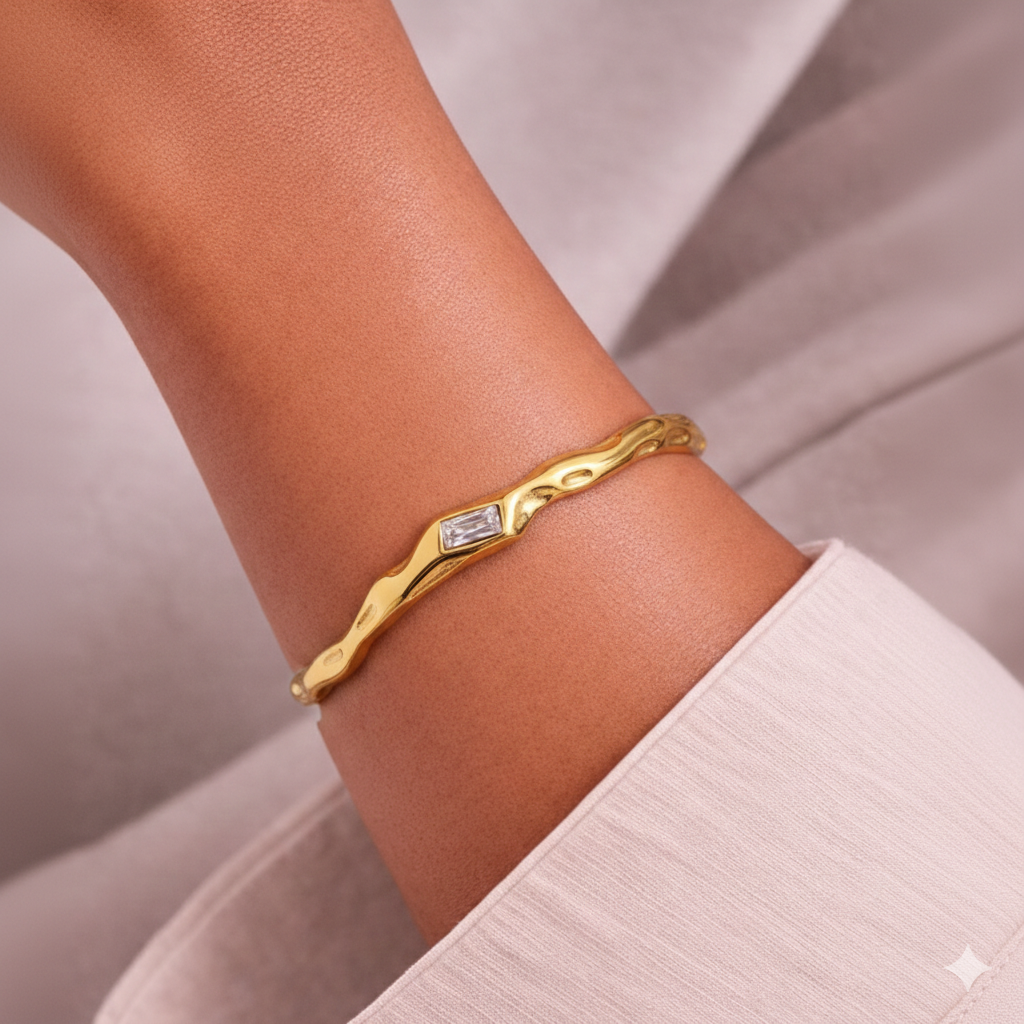 Cz Hammered Bangle CuffBracelet - Jordan