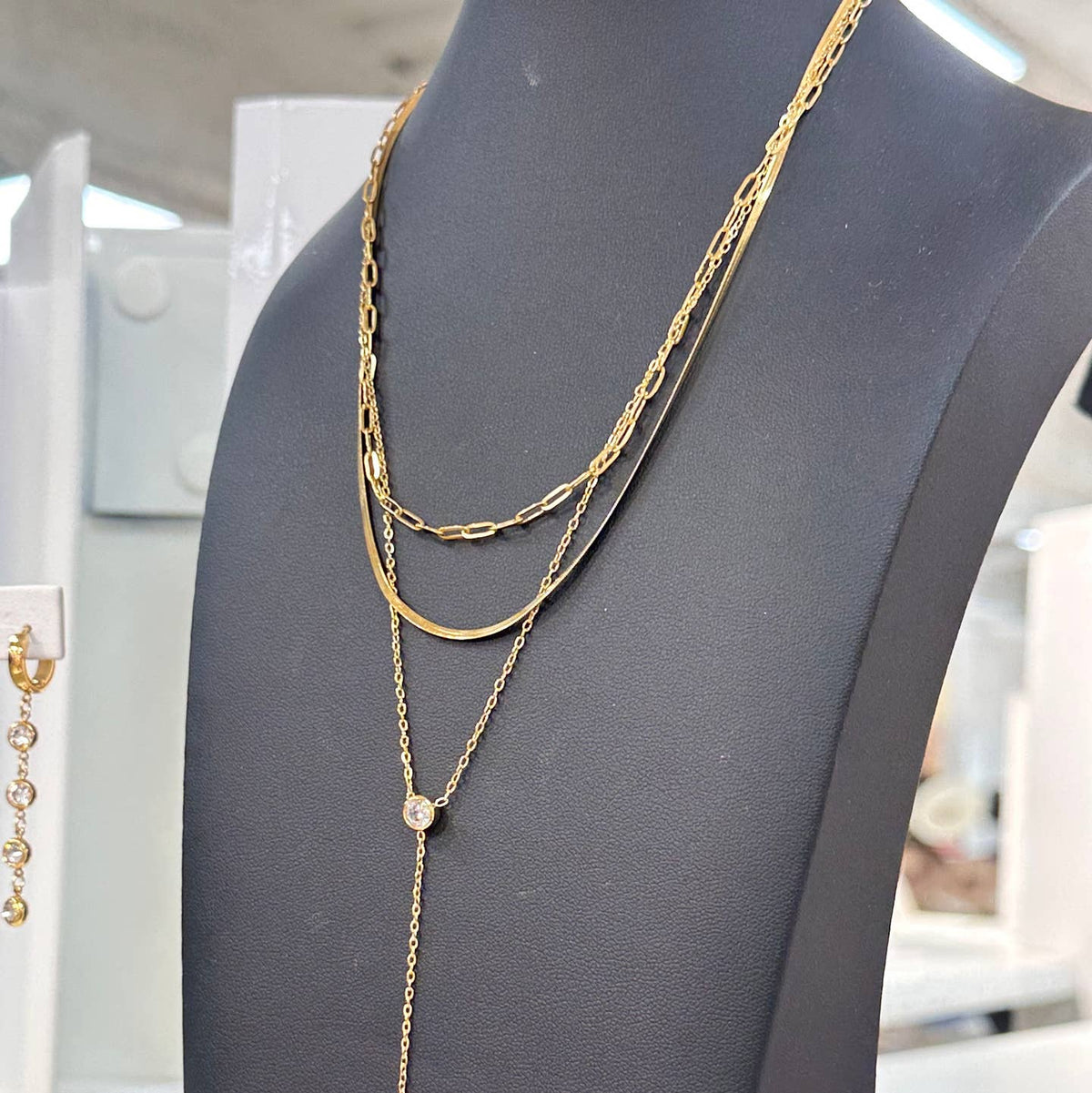 Dainty 3 Strand Cz Long Necklace - HARPER