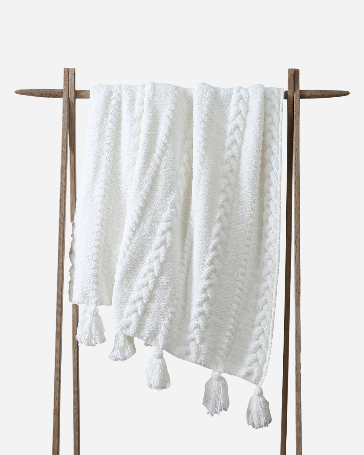 Off White Braided Pom Pom Throw