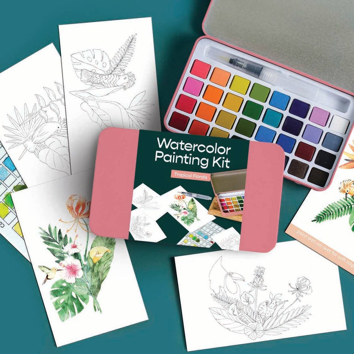 Tropical Florals Watercolor Painting Kit