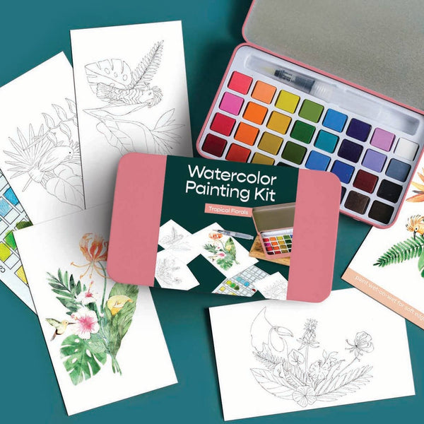 Tropical Florals Watercolor Painting Kit