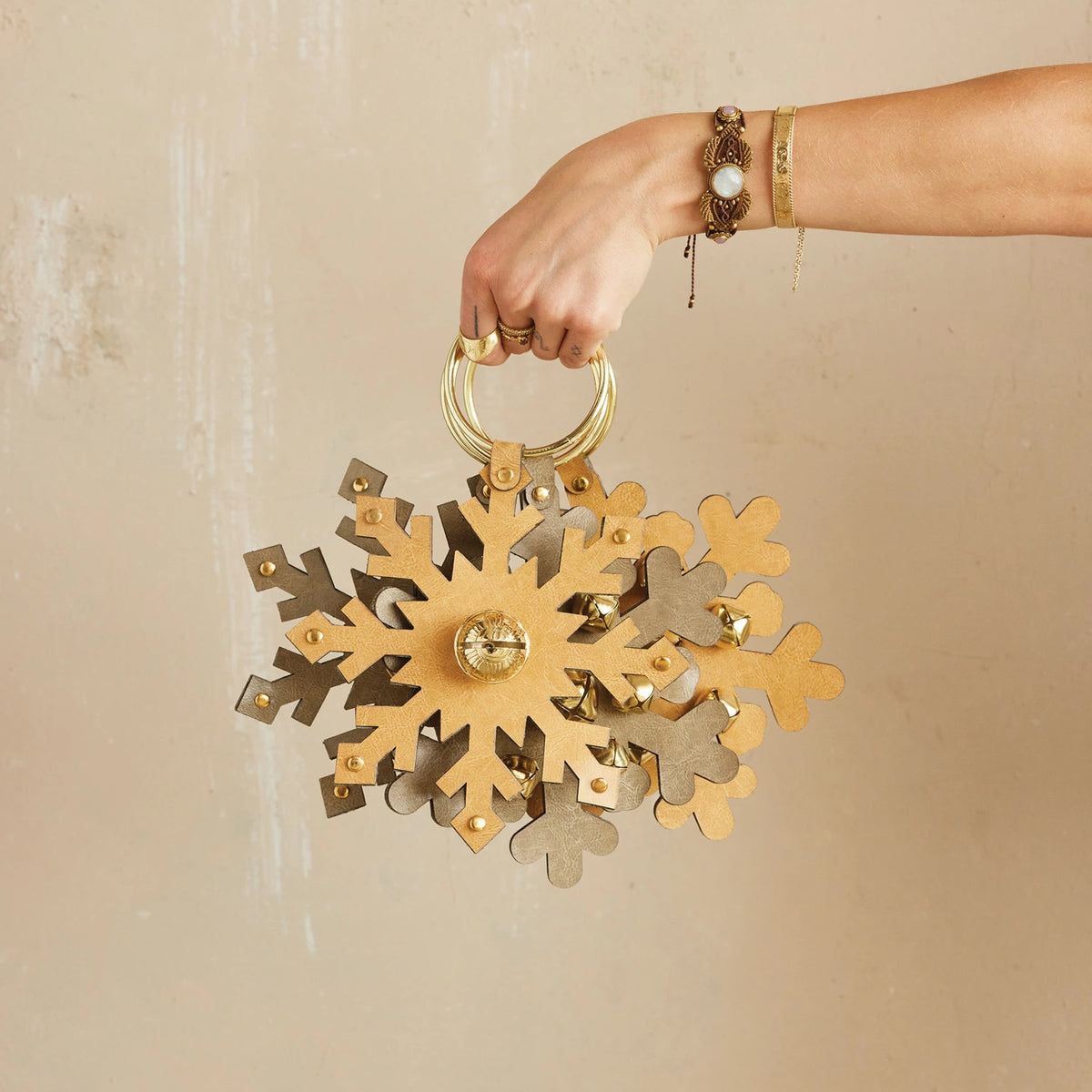 Leather Snowflake Door Hanger with Jingle Bells