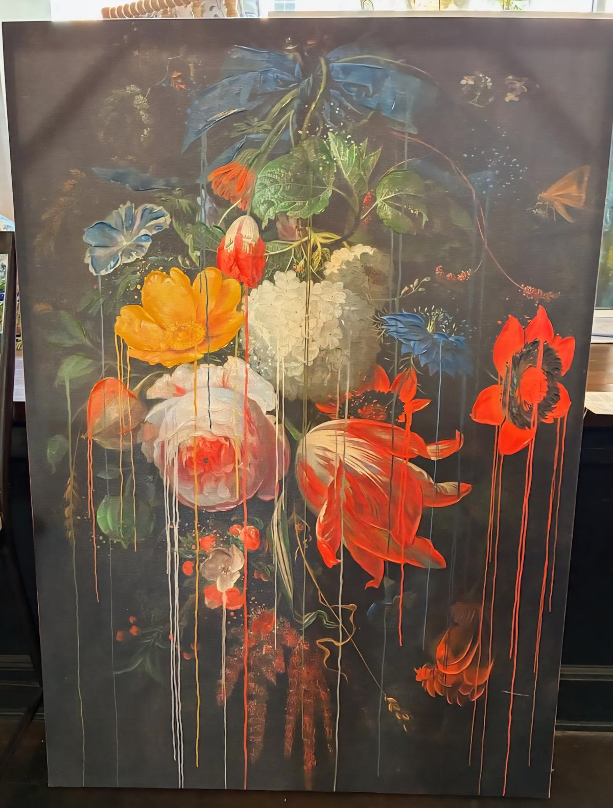 Hand Embellished Floral Drip Wrap Canvas