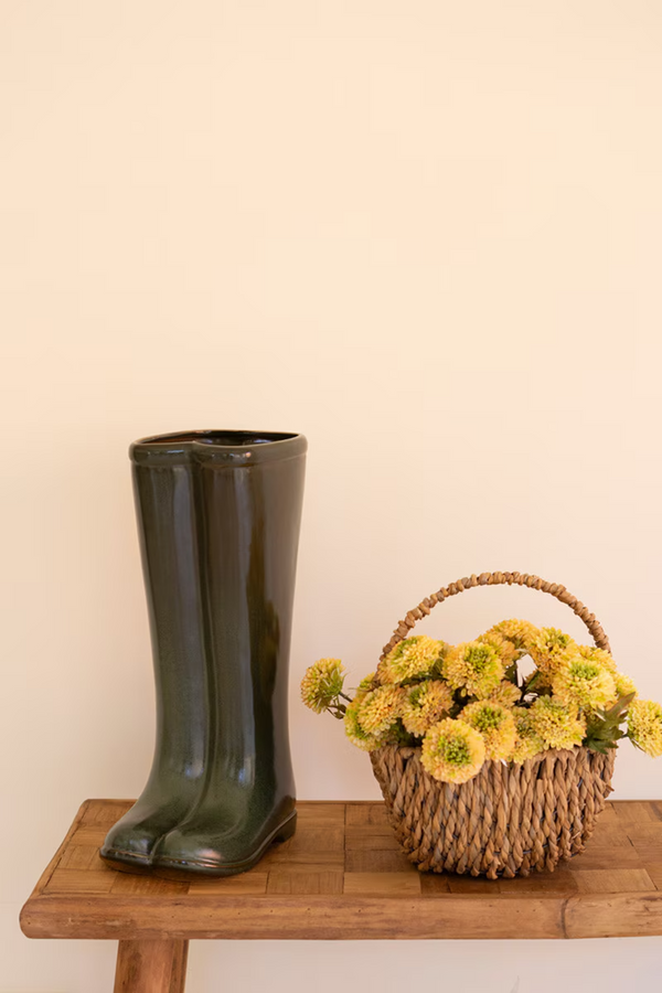 Large Ceramic Green Garden Boot Vase
