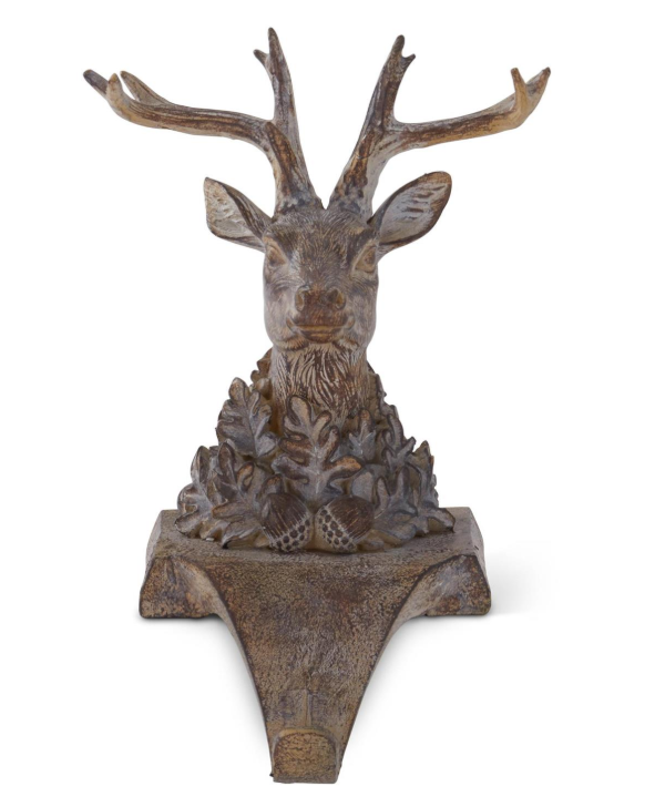 Resin Faux Woodgrain Deer Bust Stocking Holder, 9.5 Inch