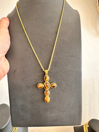 Tigereye Gemstone Cross Necklace