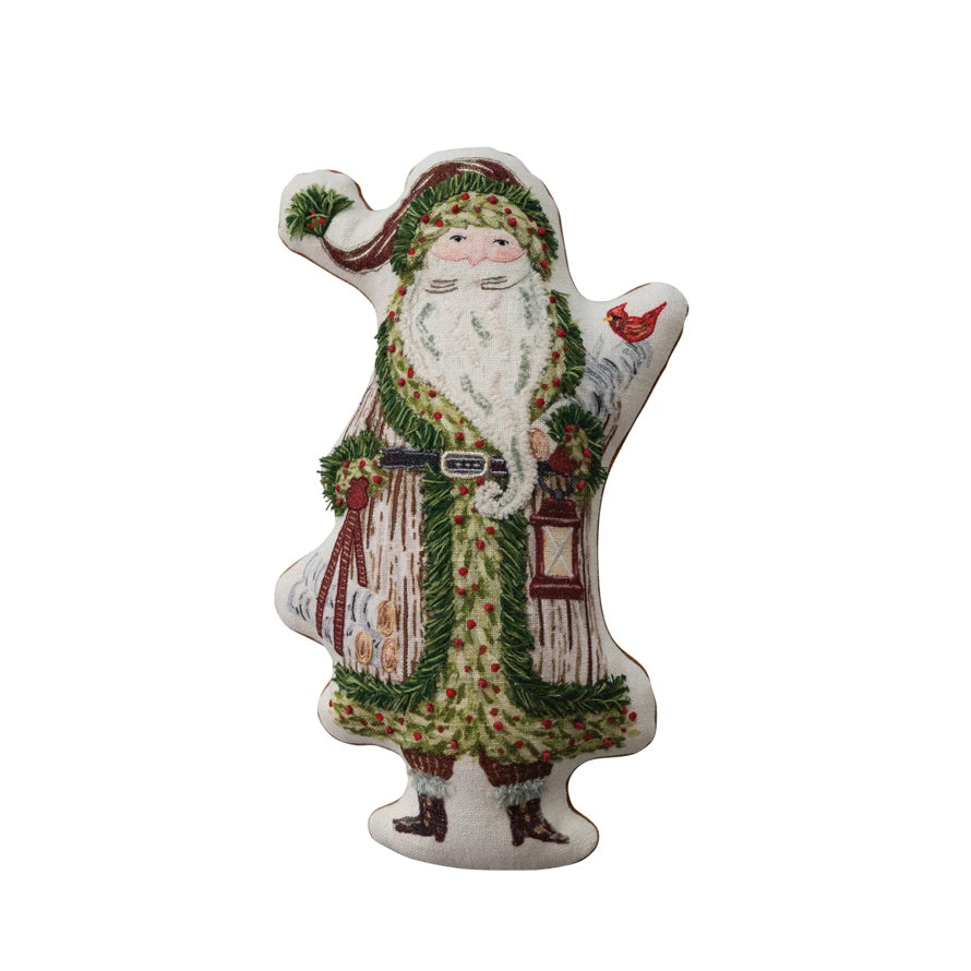 Cotton Printed Santa Shaped Pillow with Embroidery & Velvet Back