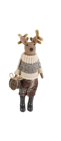 Wool Felt Deer in Clothes & Resin Boots with Present, 2 Styles