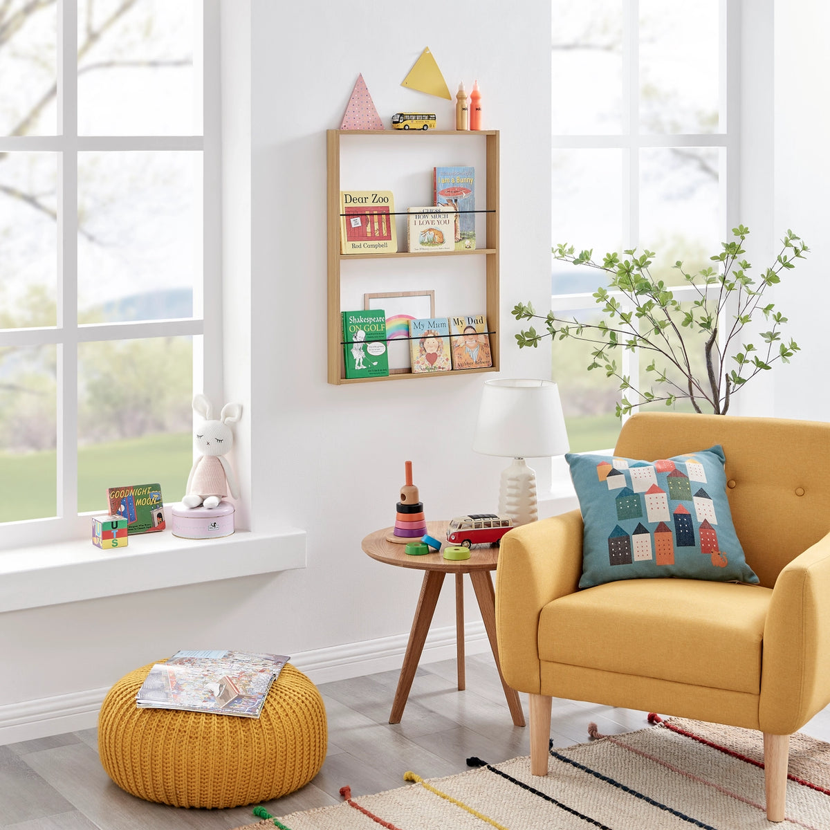Steiner Beech Square 2-Tier Kids Wall Mounted Bookshelf | Danya B
