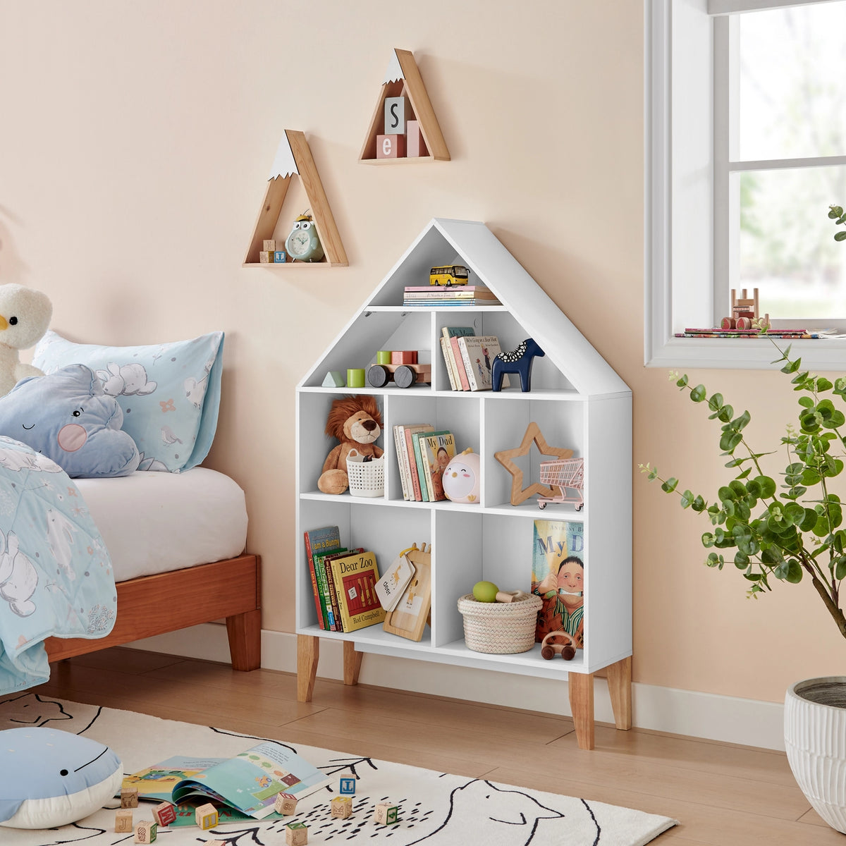 Steiner White Dollhouse Kids Bookshelf with Beech Legs | Danya B.