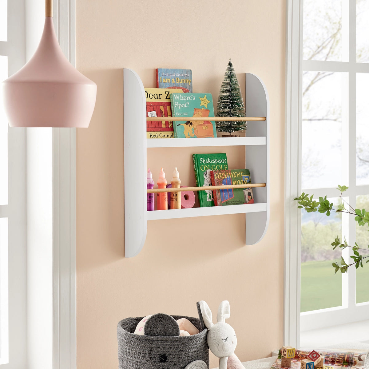 Steiner White Rounded 2-Tier Kids Wall-Mount Bookcase | Danya B.