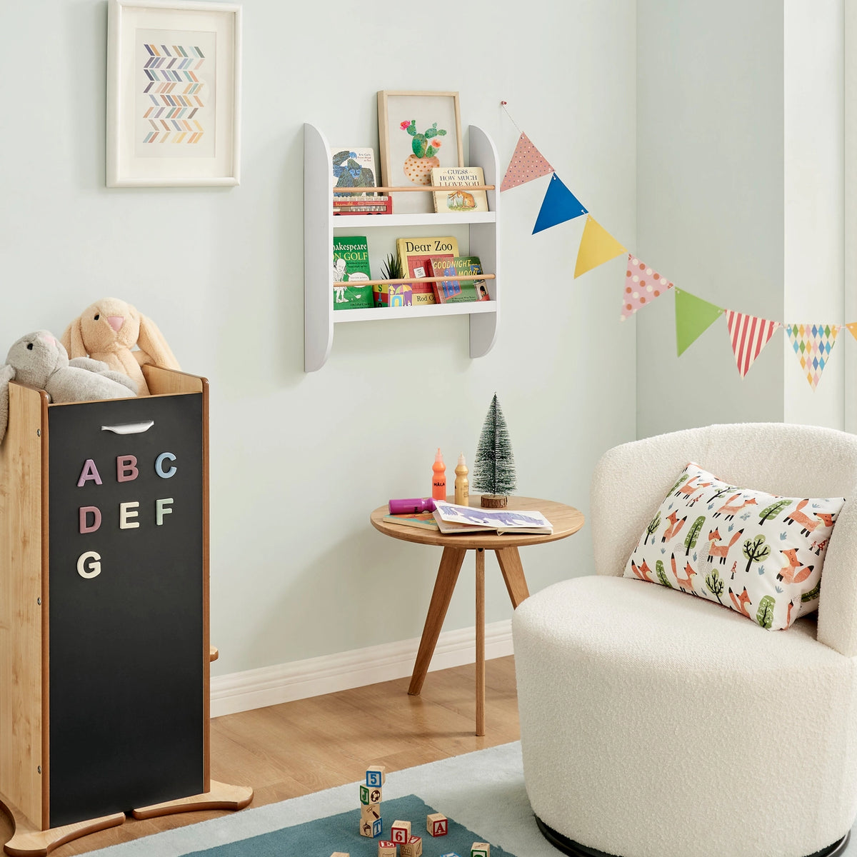 Steiner White Rounded 2-Tier Kids Wall-Mount Bookcase | Danya B.