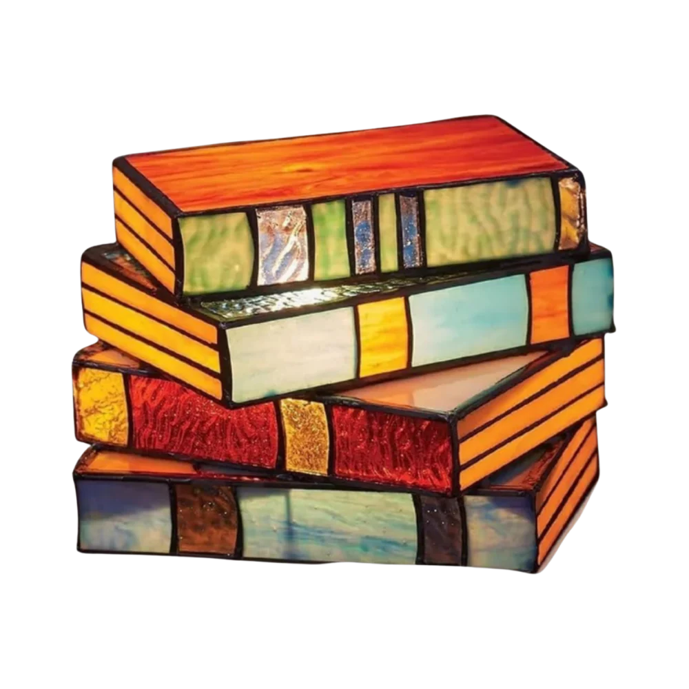 Stained Glass Book Stack Lamp