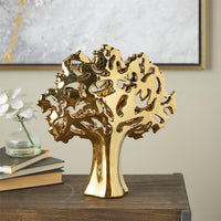 Gold Ceramic Tree Sculpture with Abstract Cutouts