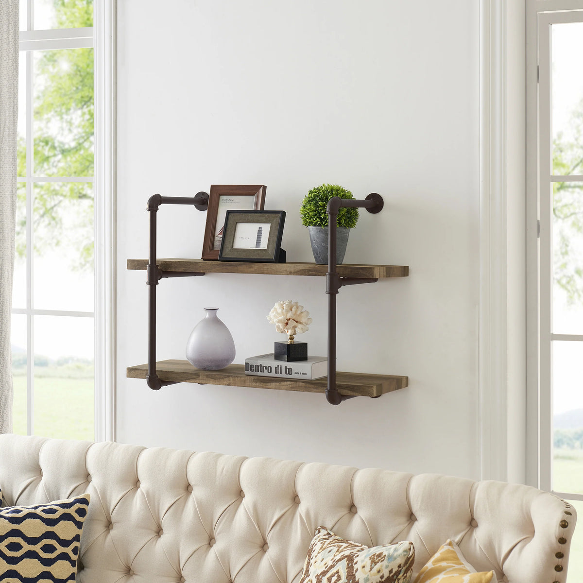 Two-Tier Industrial Pipe Wall Shelf | Danya B.