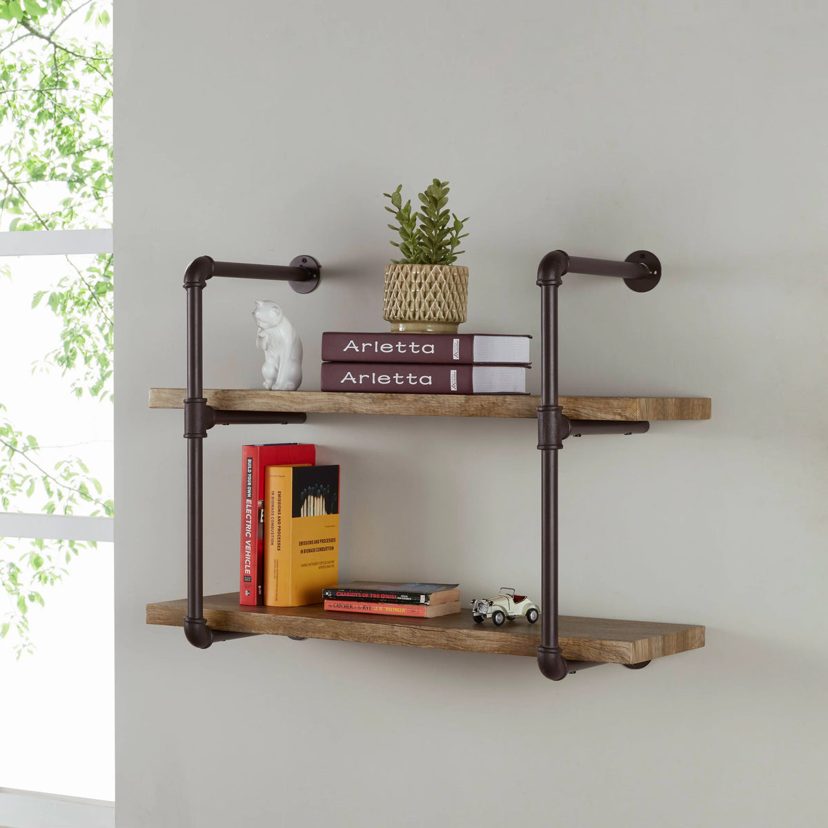 Two-Tier Industrial Pipe Wall Shelf | Danya B.
