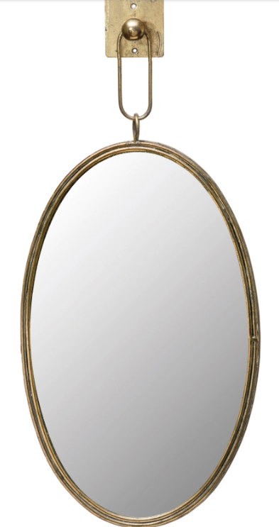 Antiqued Gold Metal Framed Oval Mirror